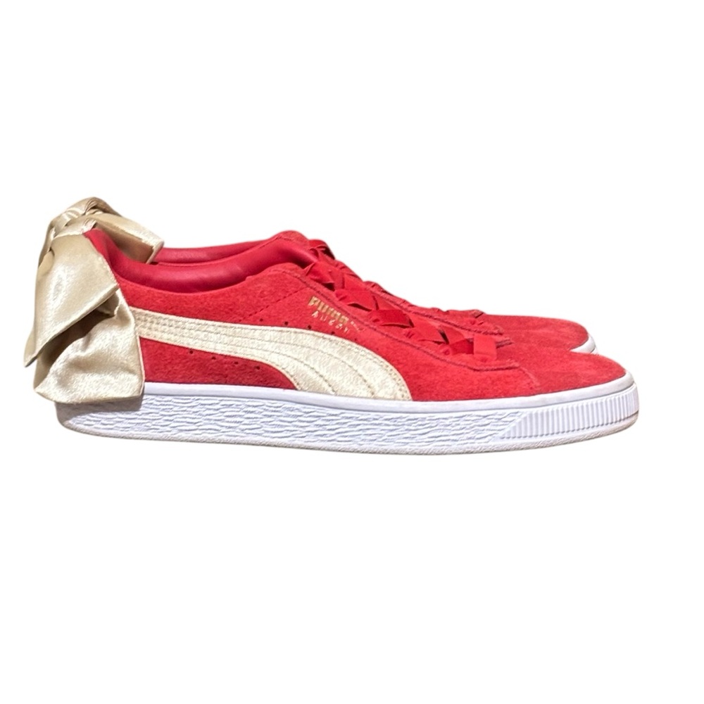 Puma Suede Bow Varsity Red Gold Leather Low elastic Lace Up Women’s size 6
